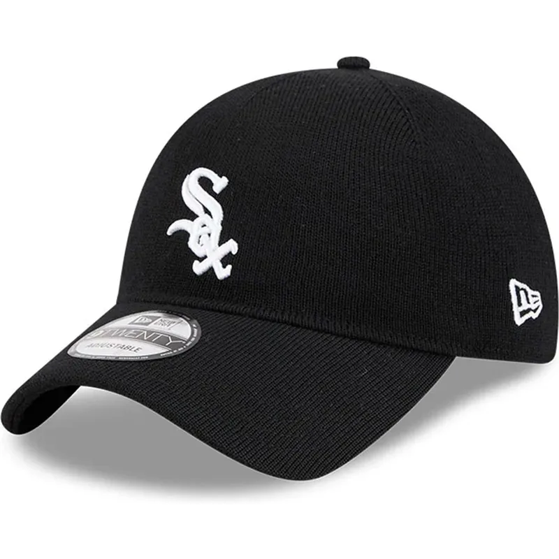schwarze-gebogene-verstellbare-kappe-9twenty-merino-wool-von-chicago-white-sox-mlb-von-new-era schwarze-gebogene-verstellbare-kappe-9twenty-merino-wool-von-chicago-white-sox-mlb-von-new-era