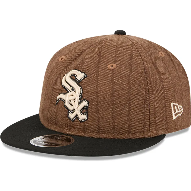 braune-und-schwarze-verstellbare-flatcap-9fifty-retro-crown-wool-pinstripe-der-chicago-white-sox-mlb-von-new-era braune-und-schwarze-verstellbare-flatcap-9fifty-retro-crown-wool-pinstripe-der-chicago-white-sox-mlb-von-new-era