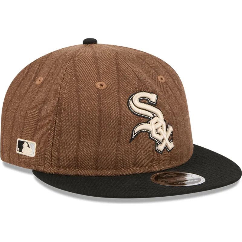 braune-und-schwarze-verstellbare-flatcap-9fifty-retro-crown-wool-pinstripe-der-chicago-white-sox-mlb-von-new-era braune-und-schwarze-verstellbare-flatcap-9fifty-retro-crown-wool-pinstripe-der-chicago-white-sox-mlb-von-new-era