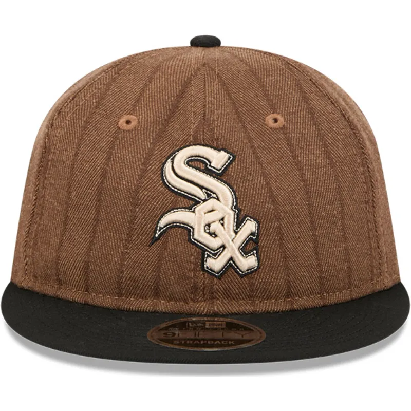 braune-und-schwarze-verstellbare-flatcap-9fifty-retro-crown-wool-pinstripe-der-chicago-white-sox-mlb-von-new-era braune-und-schwarze-verstellbare-flatcap-9fifty-retro-crown-wool-pinstripe-der-chicago-white-sox-mlb-von-new-era