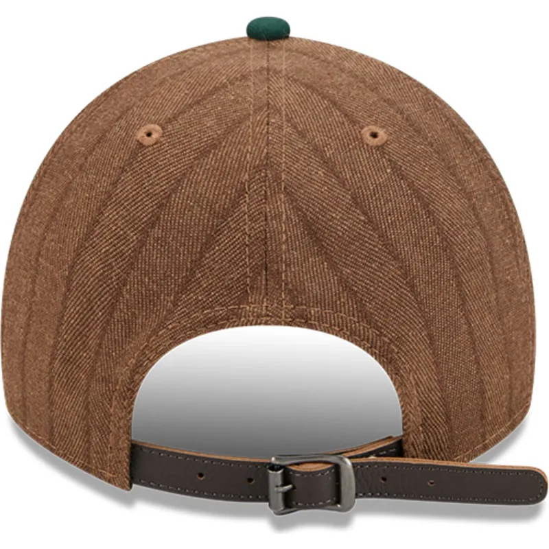 braune-und-grune-verstellbare-curved-cap-9twenty-a-frame-wool-pinstripe-der-oakland-athletics-mlb-von-new-era