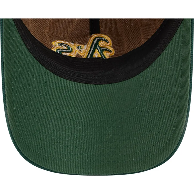 braune-und-grune-verstellbare-curved-cap-9twenty-a-frame-wool-pinstripe-der-oakland-athletics-mlb-von-new-era