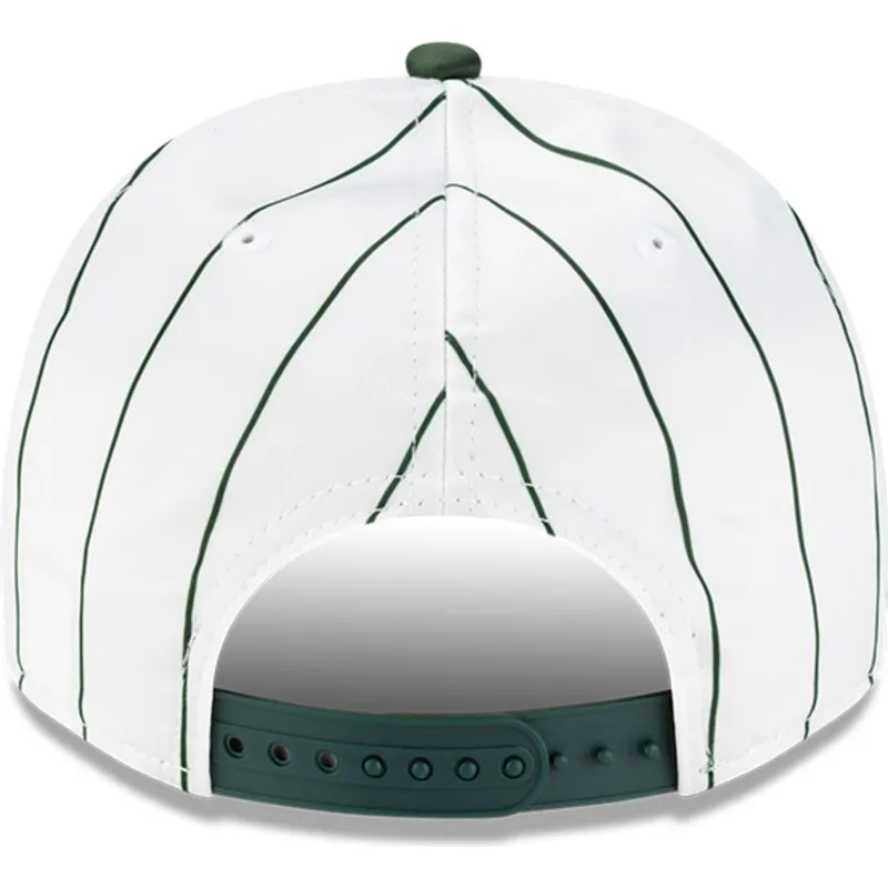 weisse-und-grune-gebogene-snapback-kappe-9fifty-a-frame-satin-pinstripe-von-oakland-athletics-mlb-von-new-era