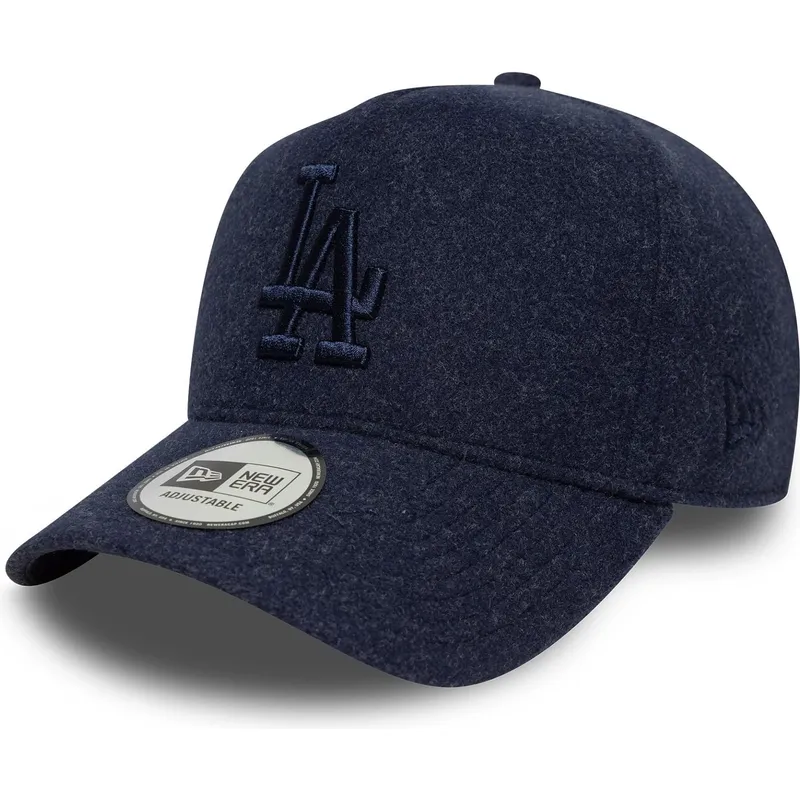 dunkelblaue-gebogene-snapback-kappe-mit-dunkelblauem-logo-9forty-e-frame-melton-der-los-angeles-dodgers-mlb-von-new-era