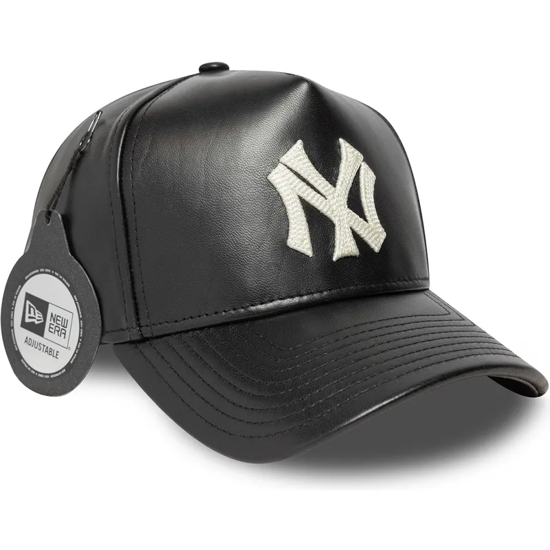 schwarze-verstellbare-curved-cap-9forty-e-frame-img-leather-der-new-york-yankees-mlb-von-new-era schwarze-verstellbare-curved-cap-9forty-e-frame-img-leather-der-new-york-yankees-mlb-von-new-era