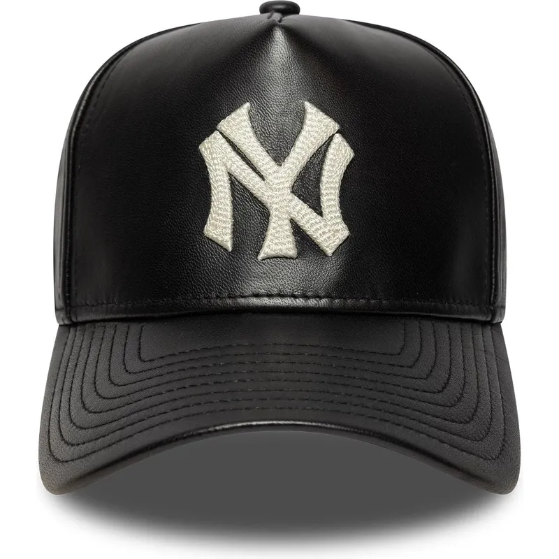 schwarze-verstellbare-curved-cap-9forty-e-frame-img-leather-der-new-york-yankees-mlb-von-new-era schwarze-verstellbare-curved-cap-9forty-e-frame-img-leather-der-new-york-yankees-mlb-von-new-era
