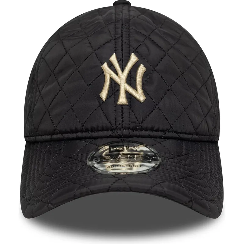 schwarze-verstellbare-curved-cap-mit-beigem-logo-9twenty-quilted-der-new-york-yankees-mlb-von-new-era