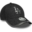 schwarze-verstellbare-curved-cap-fur-damen-9forty-sequin-denim-der-los-angeles-dodgers-mlb-von-new-era