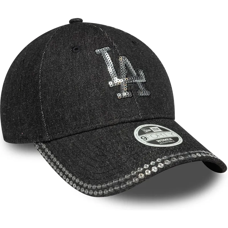 schwarze-verstellbare-curved-cap-fur-damen-9forty-sequin-denim-der-los-angeles-dodgers-mlb-von-new-era schwarze-verstellbare-curved-cap-fur-damen-9forty-sequin-denim-der-los-angeles-dodgers-mlb-von-new-era