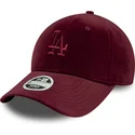 weinrote-verstellbare-curved-cap-fur-damen-9forty-velour-der-los-angeles-dodgers-mlb-von-new-era