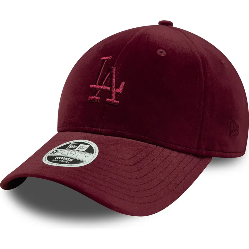 weinrote-verstellbare-curved-cap-fur-damen-9forty-velour-der-los-angeles-dodgers-mlb-von-new-era