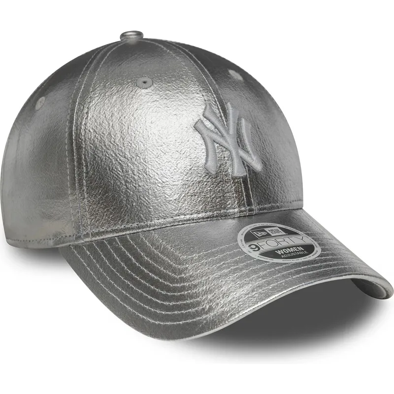 gebogene-silberne-verstellbare-damenkappe-9forty-metallic-der-new-york-yankees-mlb-von-new-era