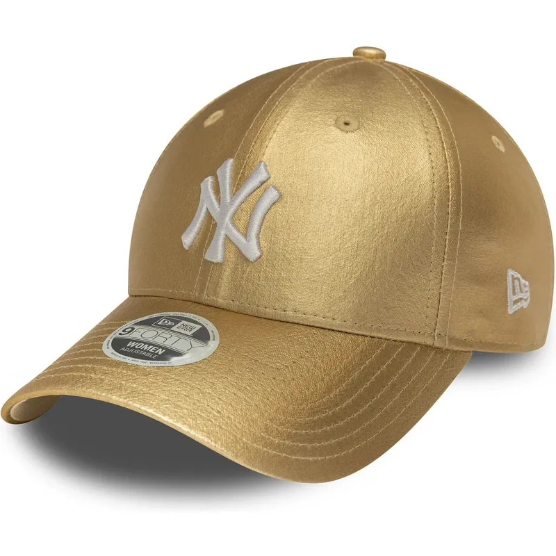 goldene-gebogene-verstellbare-damenkappe-9forty-metallic-der-new-york-yankees-mlb-von-new-era goldene-gebogene-verstellbare-damenkappe-9forty-metallic-der-new-york-yankees-mlb-von-new-era