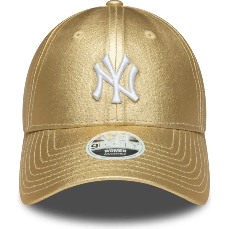 goldene-gebogene-verstellbare-damenkappe-9forty-metallic-der-new-york-yankees-mlb-von-new-era goldene-gebogene-verstellbare-damenkappe-9forty-metallic-der-new-york-yankees-mlb-von-new-era