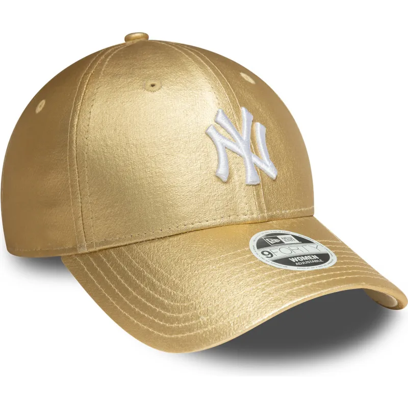 goldene-gebogene-verstellbare-damenkappe-9forty-metallic-der-new-york-yankees-mlb-von-new-era goldene-gebogene-verstellbare-damenkappe-9forty-metallic-der-new-york-yankees-mlb-von-new-era