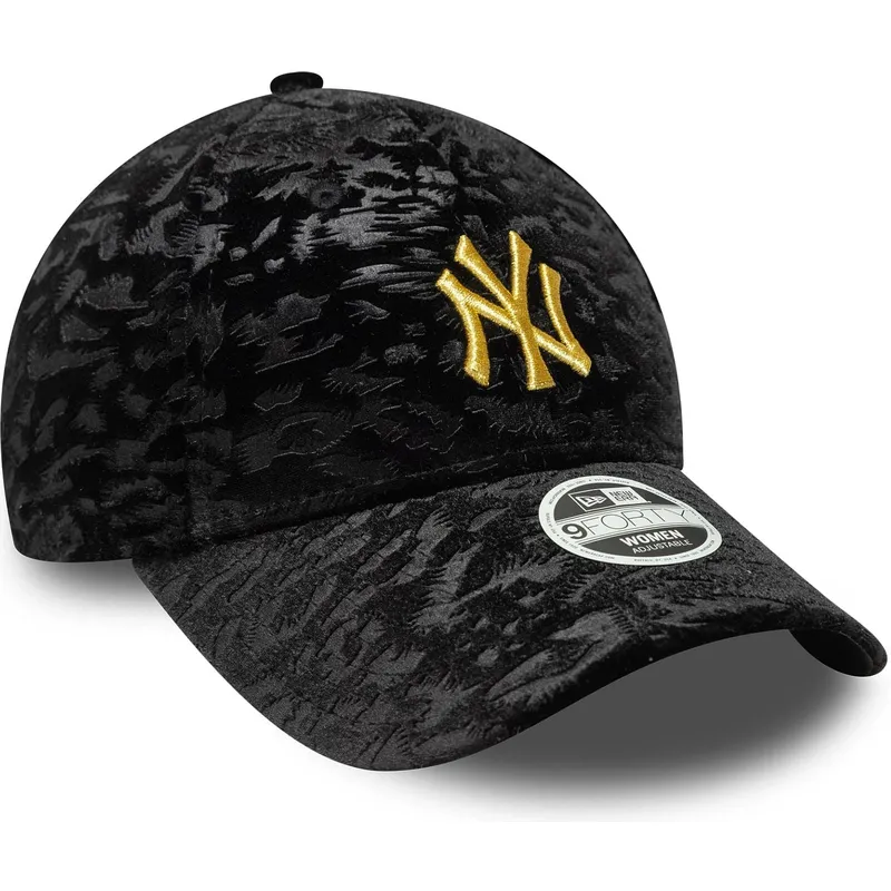 schwarze-verstellbare-curved-cap-fur-damen-mit-gelbem-logo-9forty-leo-velour-metallic-der-new-york-yankees-mlb-von-new-era schwarze-verstellbare-curved-cap-fur-damen-mit-gelbem-logo-9forty-leo-velour-metallic-der-new-york-yankees-mlb-von-new-era
