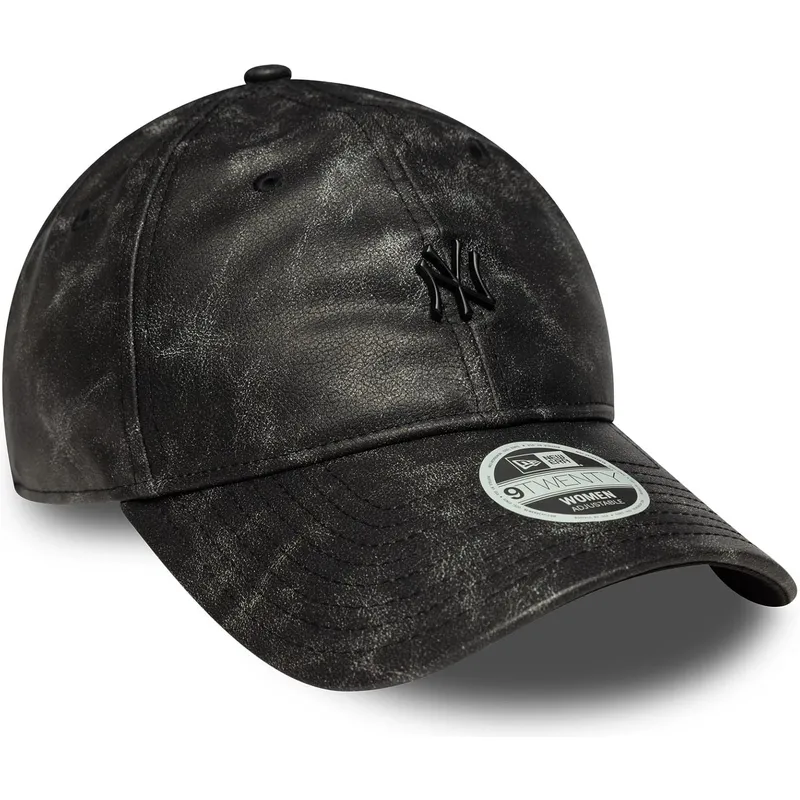 schwarze-gebogene-verstellbare-damenkappe-mit-schwarzem-logo-9twenty-worn-pu-der-new-york-yankees-mlb-von-new-era