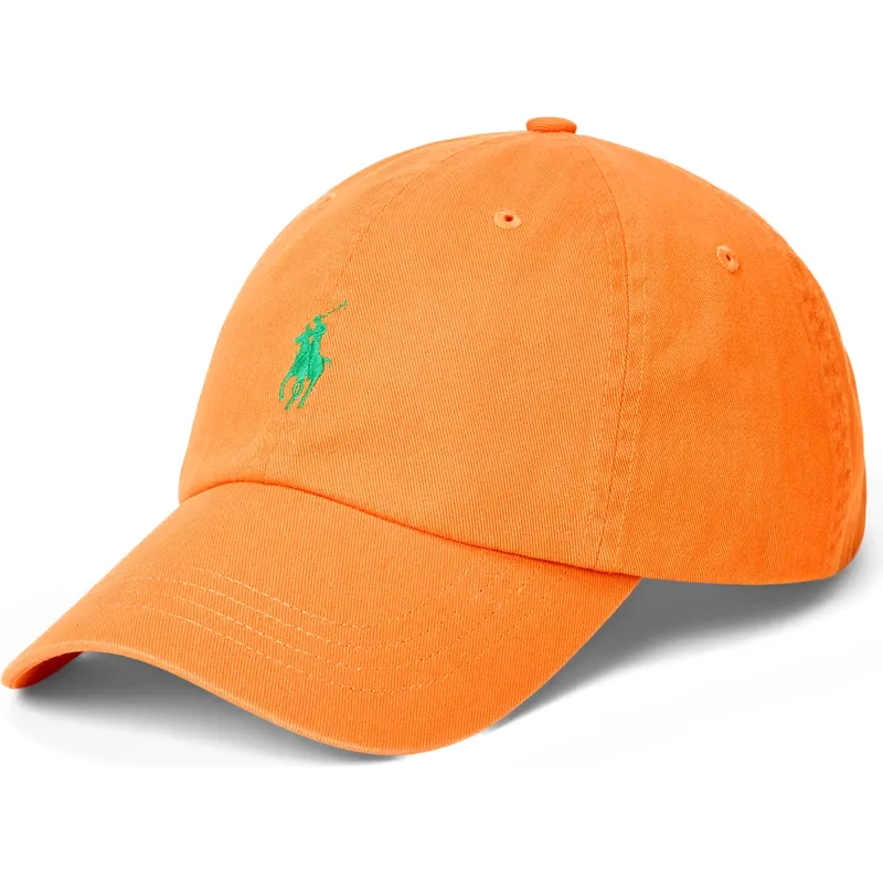 orangefarbene-gebogene-verstellbare-kappe-mit-grunem-logo-cotton-chino-classic-sport-von-polo-ralph-lauren