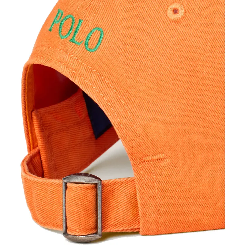orangefarbene-gebogene-verstellbare-kappe-mit-grunem-logo-cotton-chino-classic-sport-von-polo-ralph-lauren
