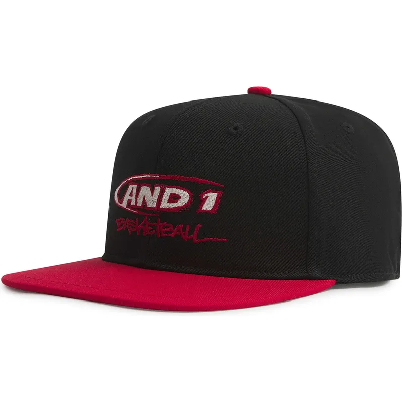 schwarze-und-rote-flache-snapback-kappe-graffiti-logo-von-and1 schwarze-und-rote-flache-snapback-kappe-graffiti-logo-von-and1