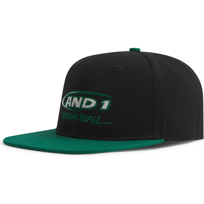 schwarze-und-grune-flache-snapback-kappe-graffiti-logo-von-and1 schwarze-und-grune-flache-snapback-kappe-graffiti-logo-von-and1