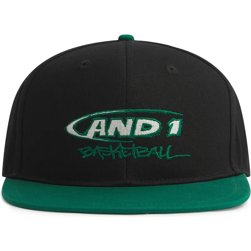 schwarze-und-grune-flache-snapback-kappe-graffiti-logo-von-and1 schwarze-und-grune-flache-snapback-kappe-graffiti-logo-von-and1