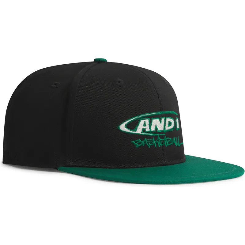 schwarze-und-grune-flache-snapback-kappe-graffiti-logo-von-and1 schwarze-und-grune-flache-snapback-kappe-graffiti-logo-von-and1