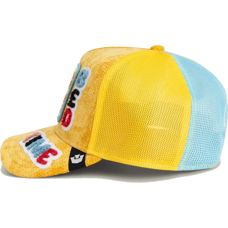 trucker-cap-gelb-und-blau-bar-bed-time-duvet-all-det-happy-thoughts-the-farm-von-goorin-bros