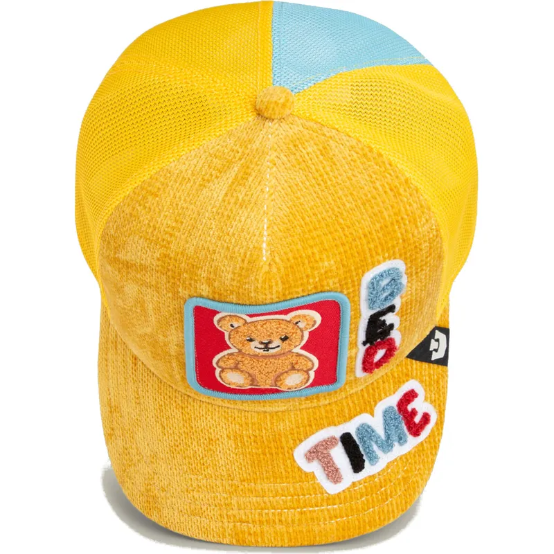 trucker-cap-gelb-und-blau-bar-bed-time-duvet-all-det-happy-thoughts-the-farm-von-goorin-bros