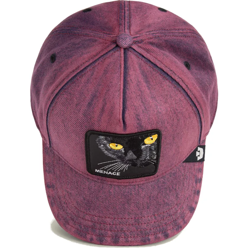 rote-gebogene-denim-kappe-snapback-katze-menace-rail-bird-the-showdown-the-farm-von-goorin-bros