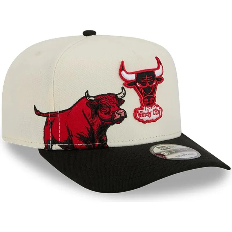 beige-und-schwarze-gebogene-snapback-kappe-9fifty-a-frame-precurved-hardwood-classics-der-chicago-bulls-nba-von-new-era