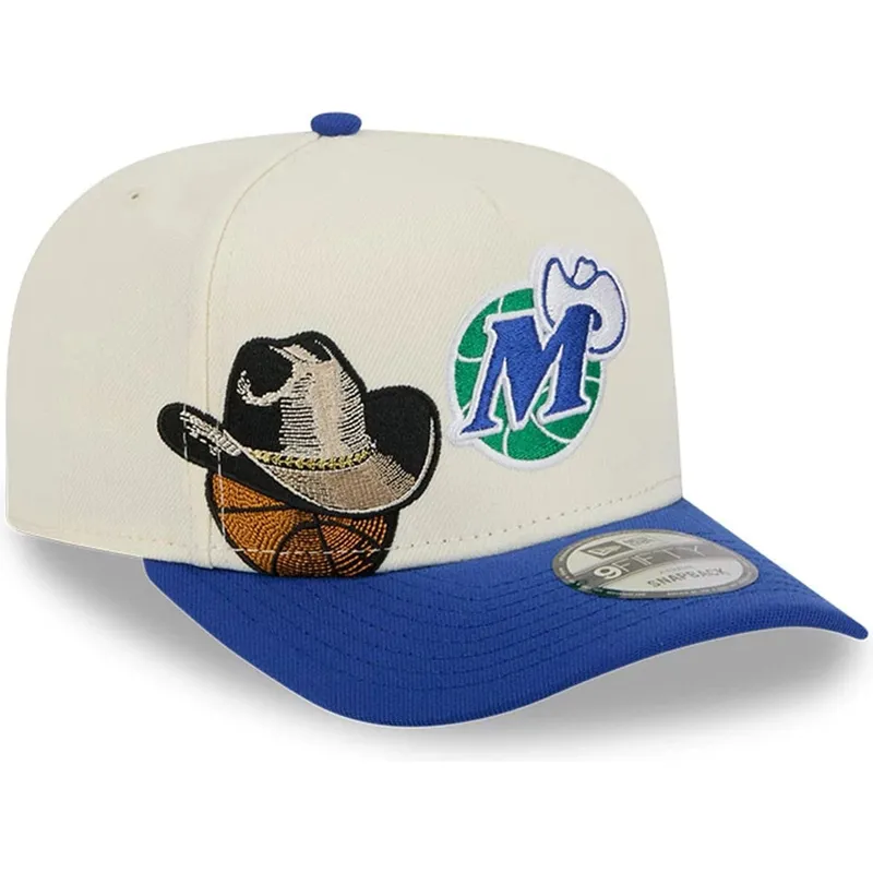 beige-und-blaue-gebogene-snapback-kappe-9fifty-a-frame-precurved-hardwood-classics-der-dallas-mavericks-nba-von-new-era