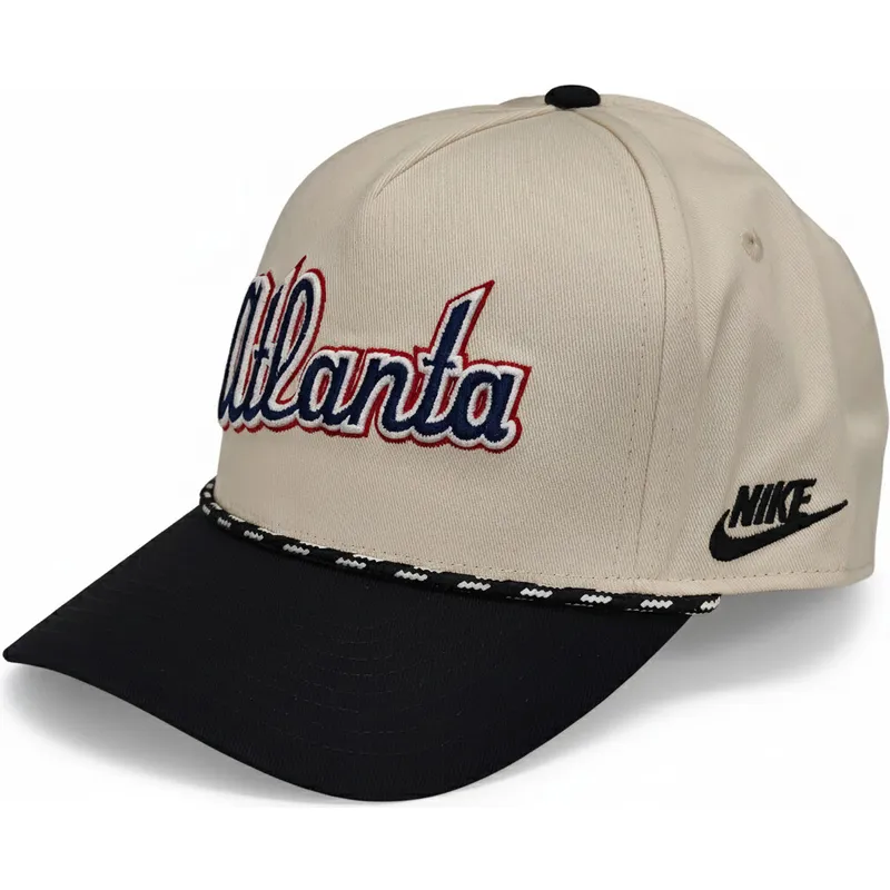 beige-und-schwarze-gebogene-snapback-kappe-rise-structured-der-atlanta-braves-mlb-von-nike