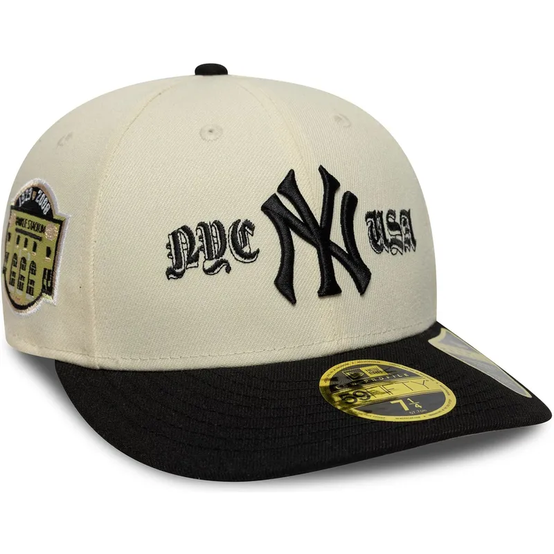casquette-courbee-beige-et-noire-ajustee-59fifty-low-profile-precurved-coops-new-york-yankees-mlb-new-era