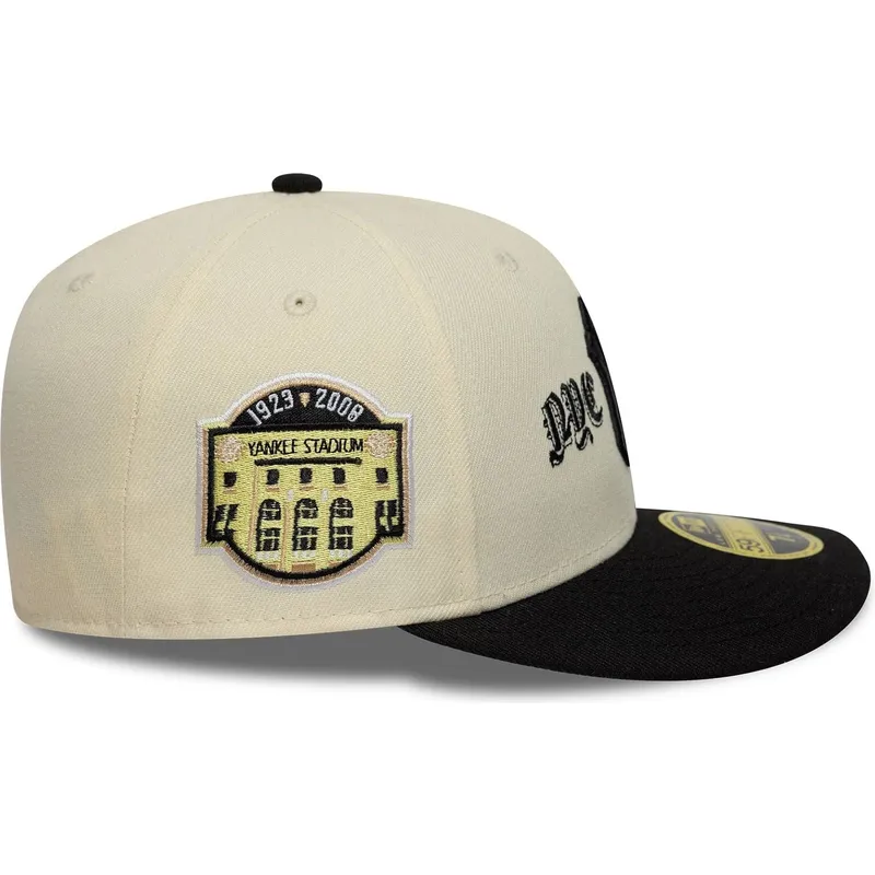 beige-und-schwarze-gebogene-verstellbare-kappe-59fifty-low-profile-precurved-coops-der-new-york-yankees-mlb-von-new-era