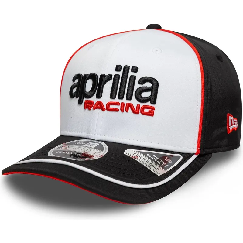 casquette-courbee-blanche-et-noire-snapback-9seventy-stretch-snap-aprilia-piaggio-new-era