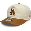 beige-und-braune-verstellbare-curved-cap-9fifty-a-frame-suede-visor-der-los-angeles-dodgers-mlb-von-new-era