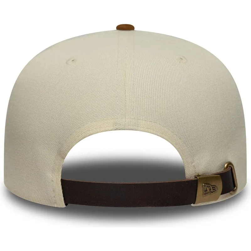 beige-und-braune-verstellbare-curved-cap-9fifty-a-frame-suede-visor-der-los-angeles-dodgers-mlb-von-new-era