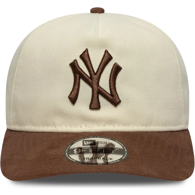 casquette-courbee-beige-et-marron-ajustable-9fifty-a-frame-suede-visor-new-york-yankees-mlb-new-era