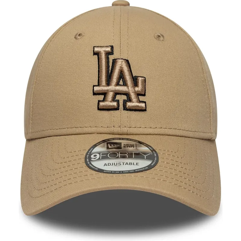 braune-verstellbare-curved-cap-mit-braunem-logo-9forty-outline-der-los-angeles-dodgers-mlb-von-new-era