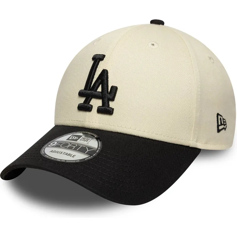 casquette-courbee-beige-et-noire-ajustable-9forty-colour-block-los-angeles-dodgers-mlb-new-era