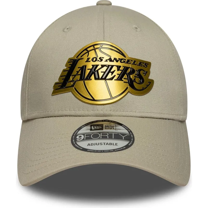 beige-gebogene-snapback-kappe-9forty-metallic-der-los-angeles-lakers-nba-von-new-era