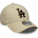 casquette-courbee-beige-ajustable-avec-logo-marron-9forty-league-essential-los-angeles-dodgers-mlb-new-era