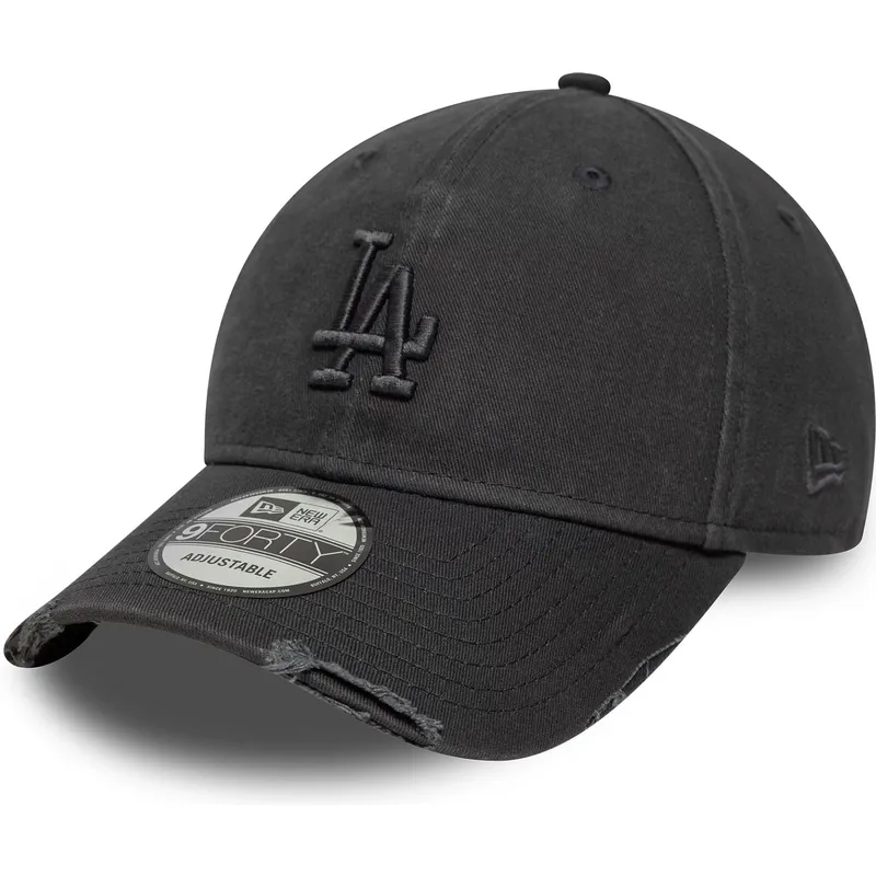 casquette-courbee-grise-ajustable-avec-logo-grise-9forty-wash-distress-los-angeles-dodgers-mlb-new-era