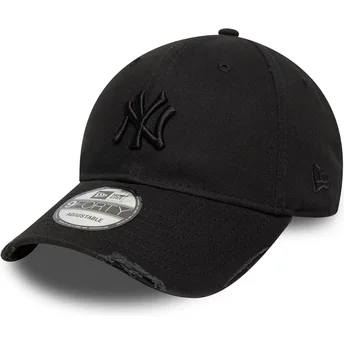 Casquette courbée noire ajustable avec logo noir 9FORTY Wash Distress New York Yankees MLB New Era