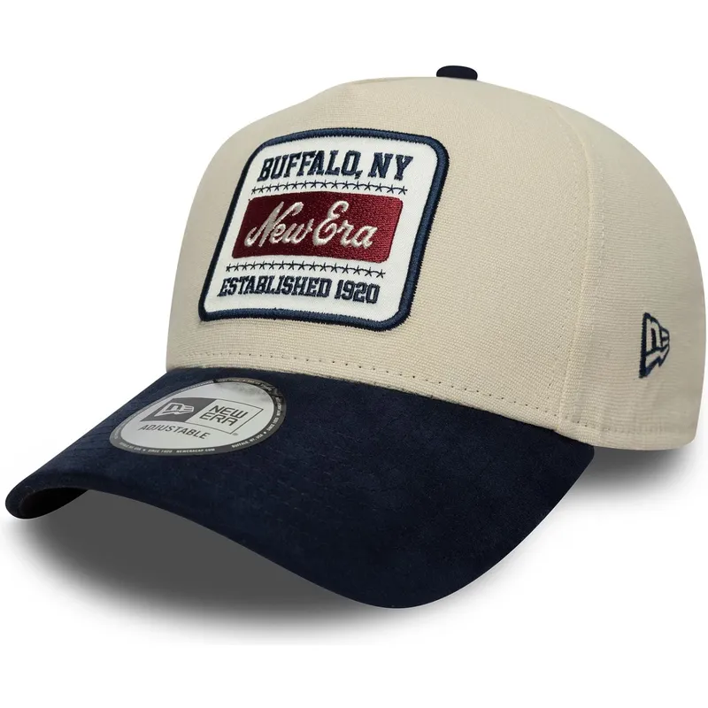 beige-und-marineblaue-verstellbare-curved-cap-9forty-e-frame-patch-suede-von-new-era