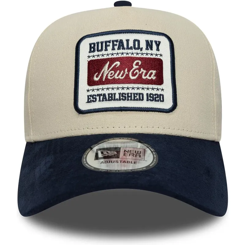 beige-und-marineblaue-verstellbare-curved-cap-9forty-e-frame-patch-suede-von-new-era