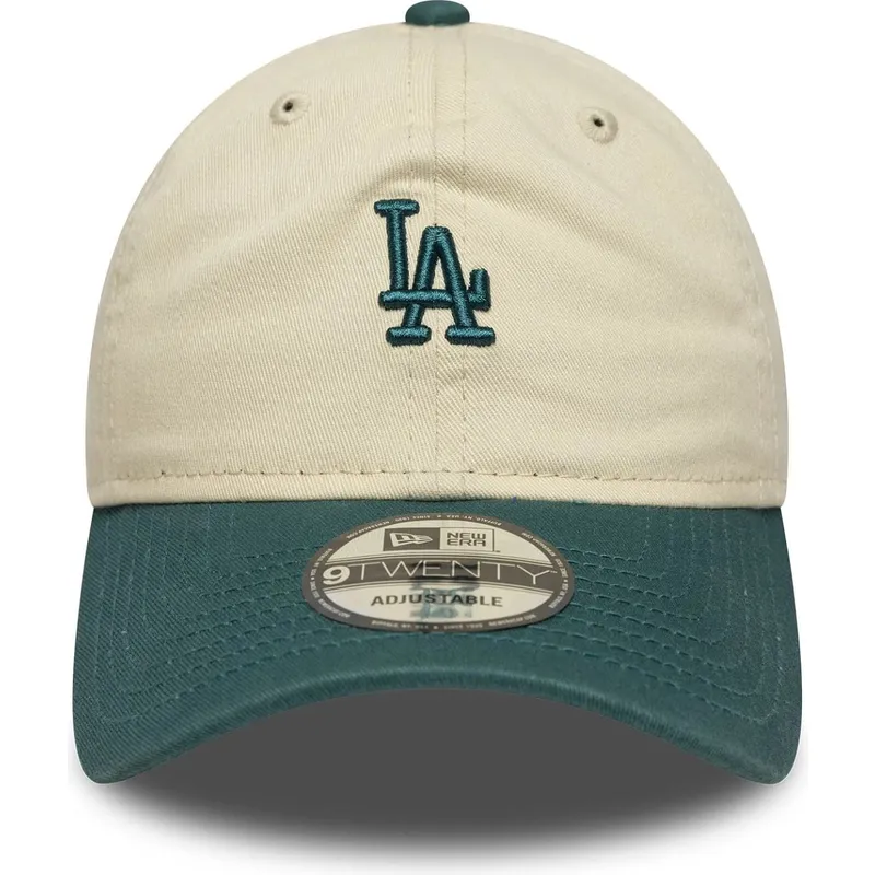 beige-und-grune-verstellbare-curved-cap-9twenty-mini-washed-der-los-angeles-dodgers-mlb-von-new-era