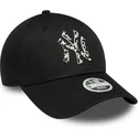 schwarze-verstellbare-curved-cap-fur-damen-9forty-animal-infill-der-new-york-yankees-mlb-von-new-era