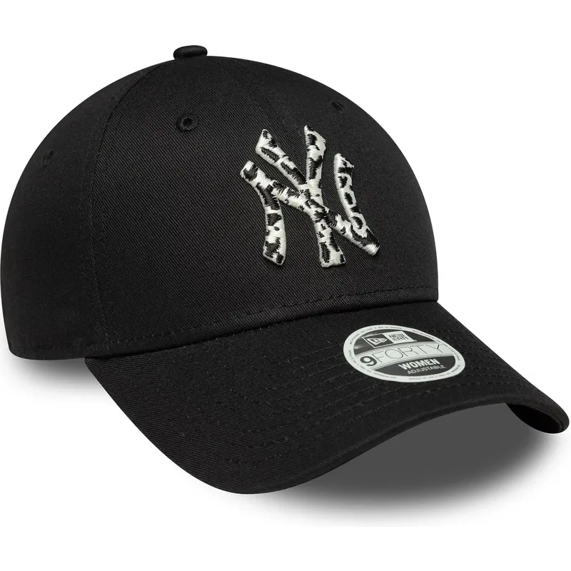 schwarze-verstellbare-curved-cap-fur-damen-9forty-animal-infill-der-new-york-yankees-mlb-von-new-era